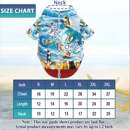 Netecom Matching Cat Surfing Hawaiian Shirt for Dog and Owner, Aloha Summer Shirt, Surf Cat Print Button Down Outfit for Pet and Human, Beach Vacation Casual Wear