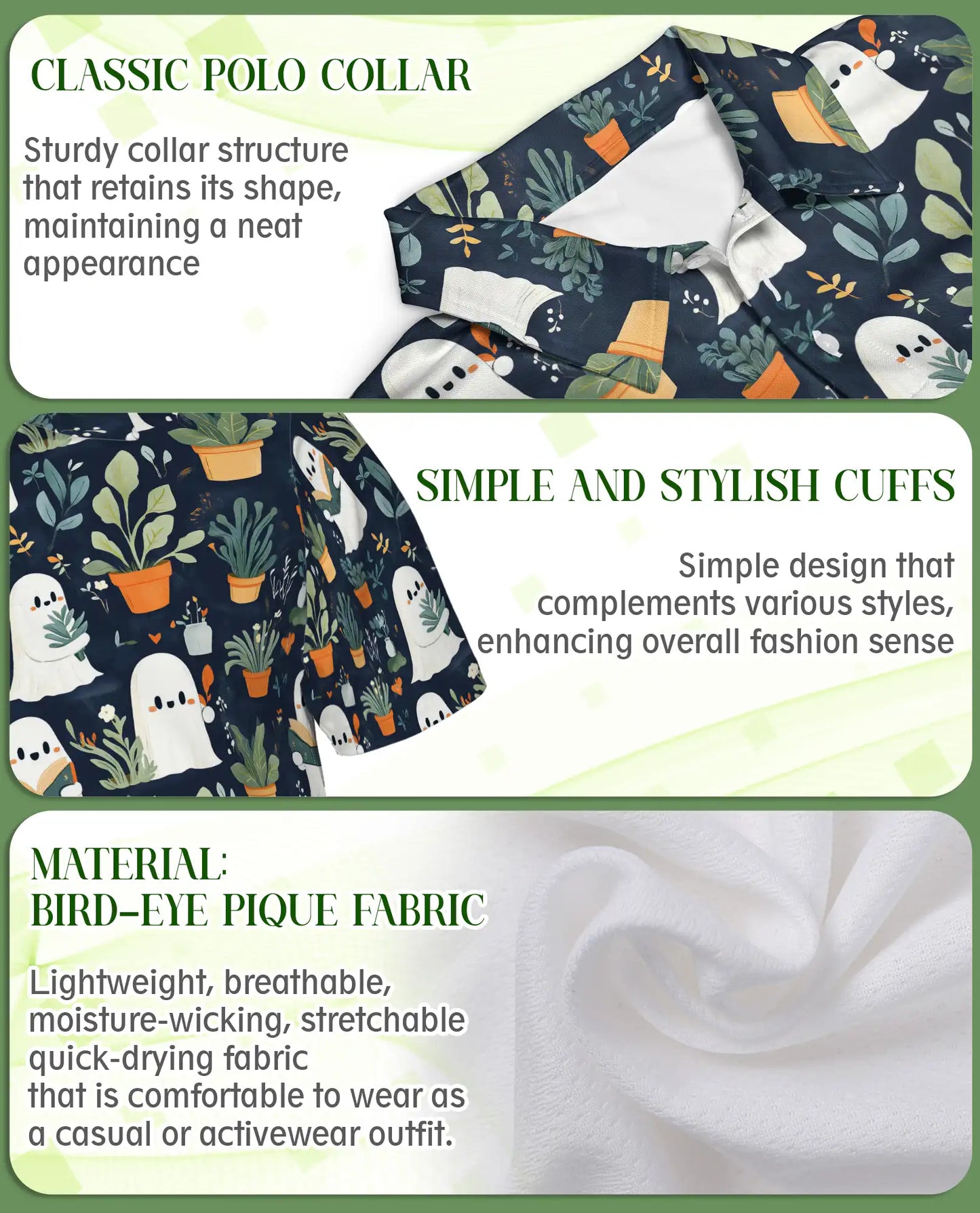Cute Ghost Plant 3D Polo Shirt for Men – Funny Spooky Botanical Style | Netecom