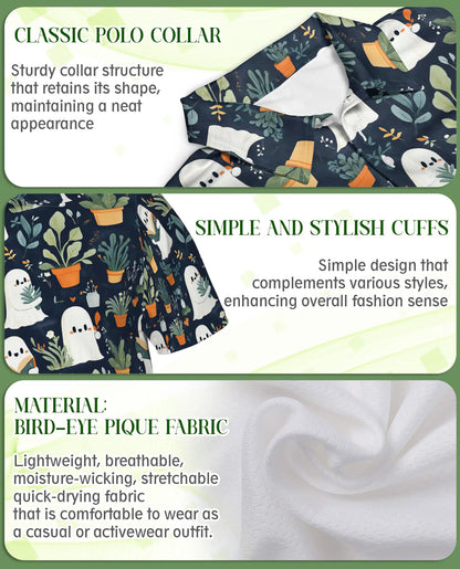 Cute Ghost Plant 3D Polo Shirt for Men – Funny Spooky Botanical Style | Netecom