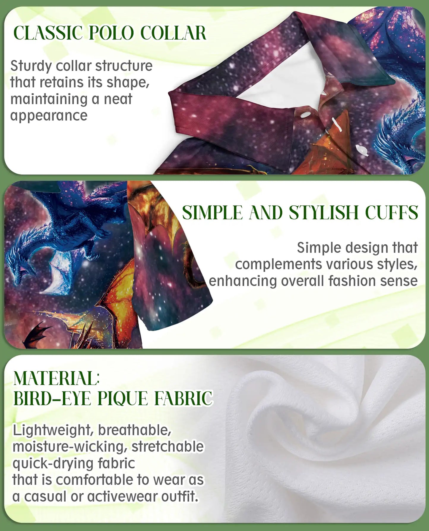 Cosmic Fantasy Dragon 3D Polo Shirt for Men – Galaxy Mythical Creature Style | Netecom