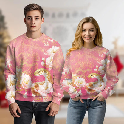 Year of the Snake Sweatshirt, 3D All Over Print Chinese Zodiac Snake Crewneck Pullover for Men Women, Lunar New Year Gift - Netecom