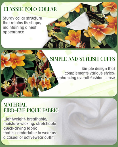 Tropical Wine Floral 3D Polo Shirt for Men – Elegant Hawaiian Party Style | Netecom