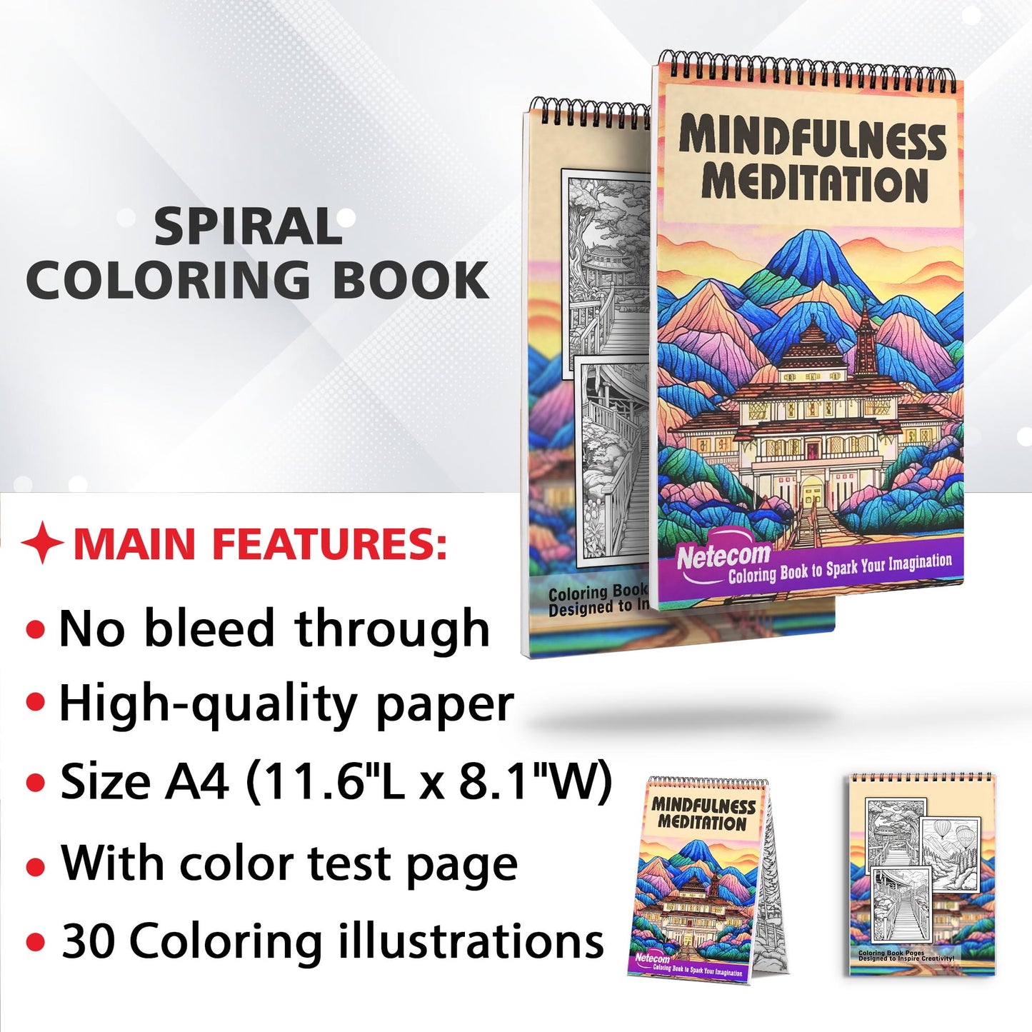 Mindfulness Meditation Spiral Bound Coloring Book, Unleash Your Creativity with 30 Mindfulness Meditation Landscape Coloring Pages, Finding Inner Peace in Nature's Splendor