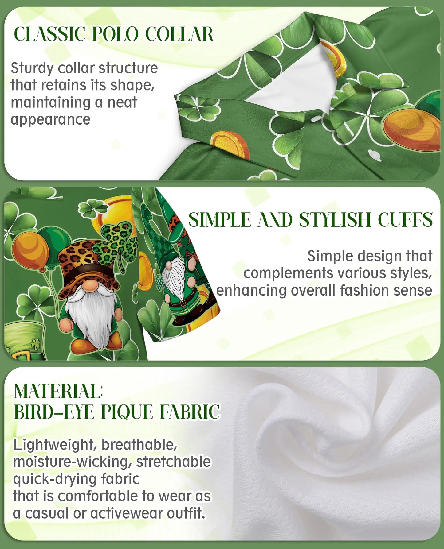 Lucky Leprechaun Gnome 3D Polo Shirt for Men – St Patrick’s Day Clover Style | Netecom