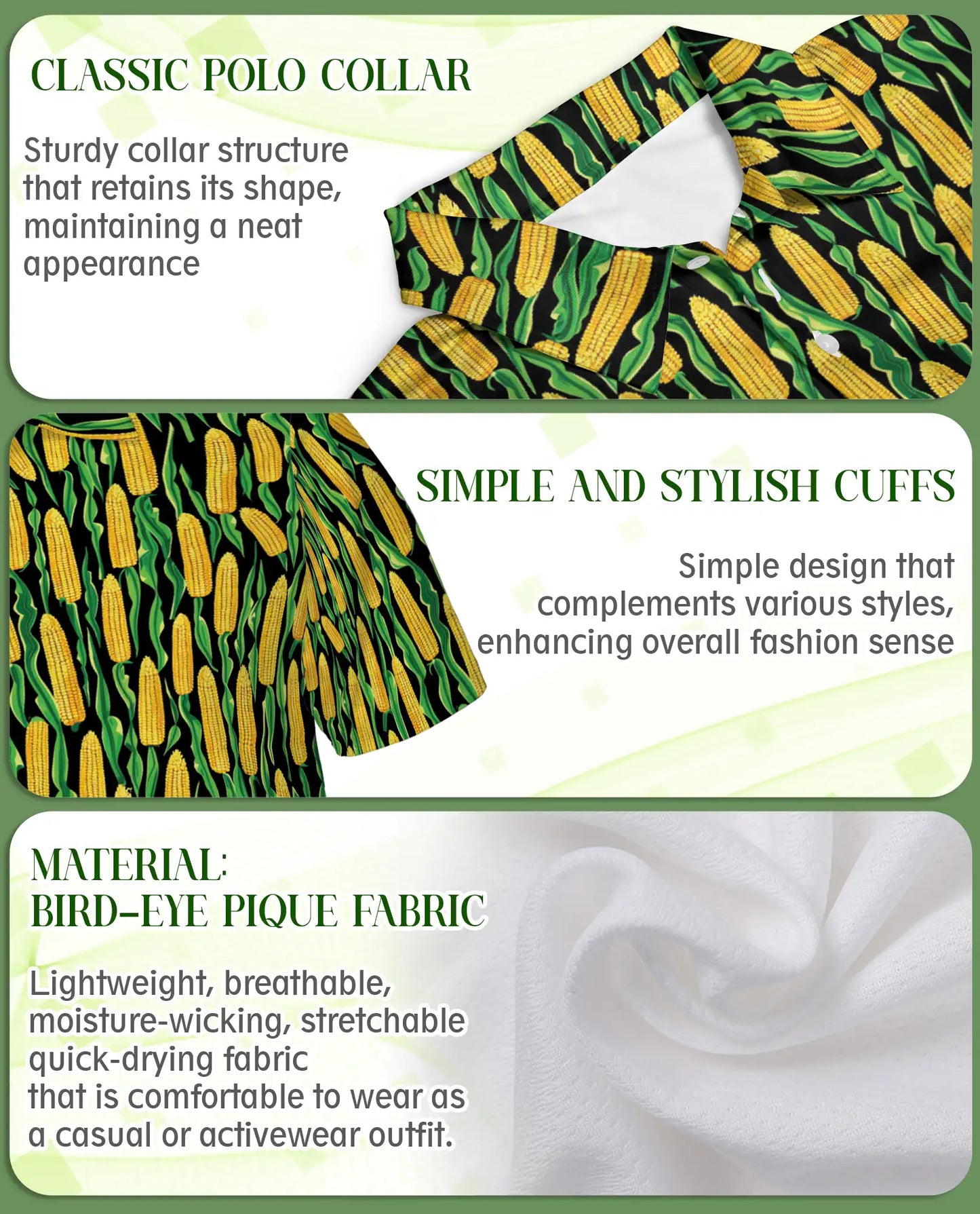 Corn Pattern Hawaiian Polo Shirt for Men | Netecom