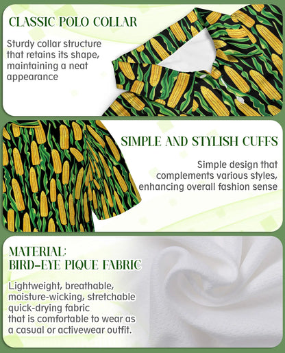 Corn Pattern Hawaiian Polo Shirt for Men | Netecom