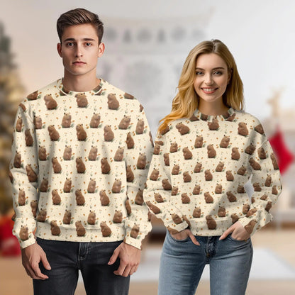 Capybara Pattern Sweatshirt, 3D All Over Print Cute Animal Crewneck Pullover for Men Women, Capybara Lover Gift - Netecom