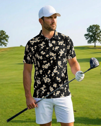 Daisy Flower Polo Shirt for Men – Minimal Floral Style | Netecom