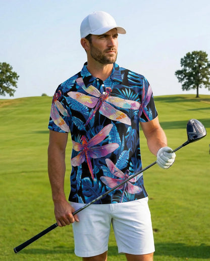 Dragonfly Blue Tropical Polo Shirt for Men – Island Nature Style | Netecom
