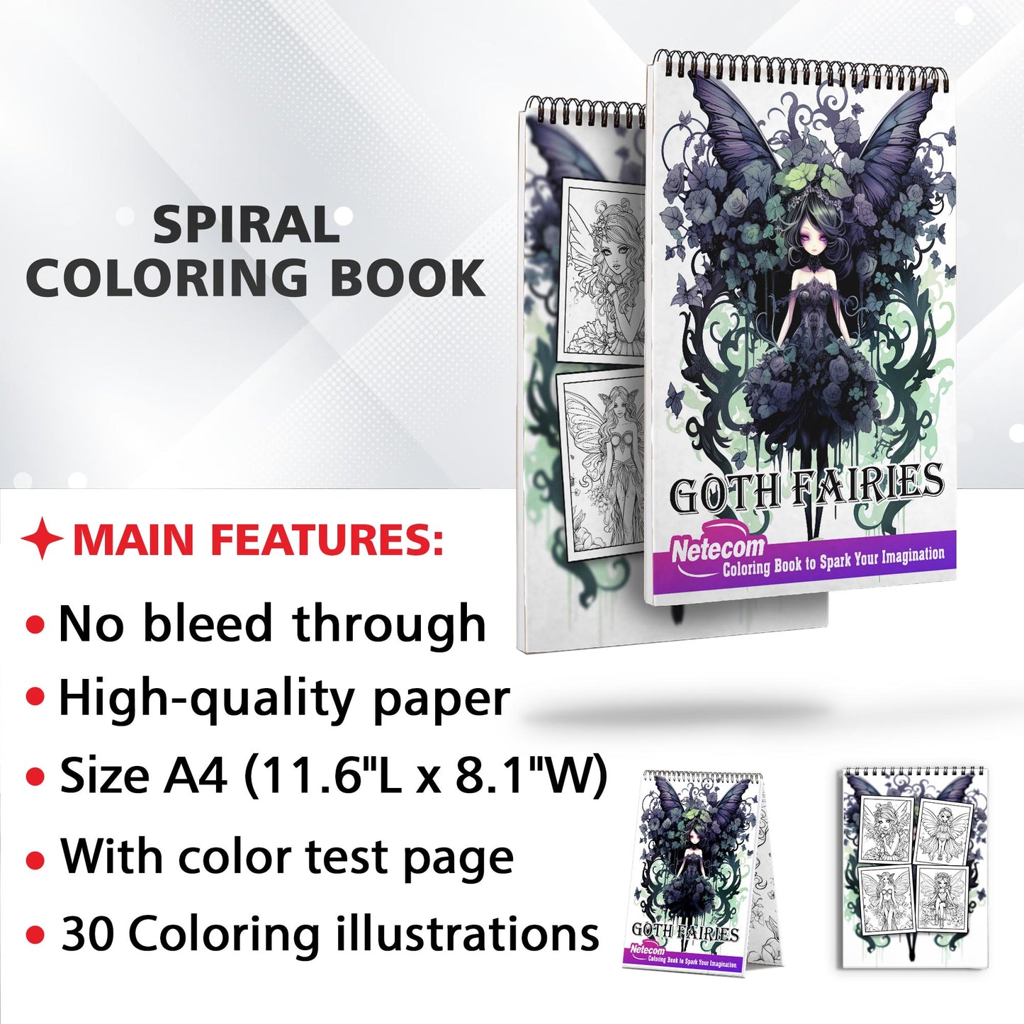 Goth Fairies Spiral Bound Coloring Book, Unleash Your Creativity with 30 Enchanting Coloring Pages, Bringing to Life Stories of Darkly Magical Gothic Fairies