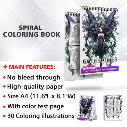 Goth Fairies Spiral Bound Coloring Book, Unleash Your Creativity with 30 Enchanting Coloring Pages, Bringing to Life Stories of Darkly Magical Gothic Fairies