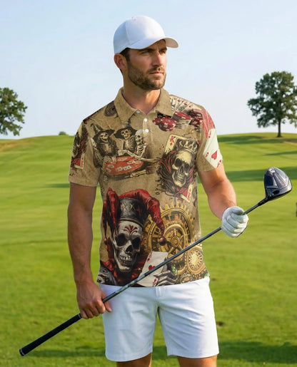 Skeleton Poker Polo Shirt - Vintage Gambling Skull Card Player Design | Netecom