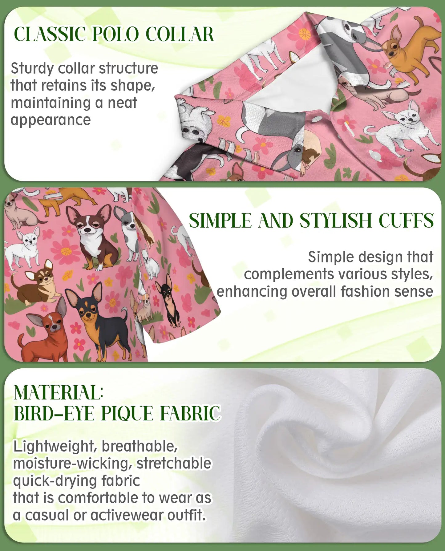 Cute Chihuahua Floral Pattern Polo Shirt | Netecom