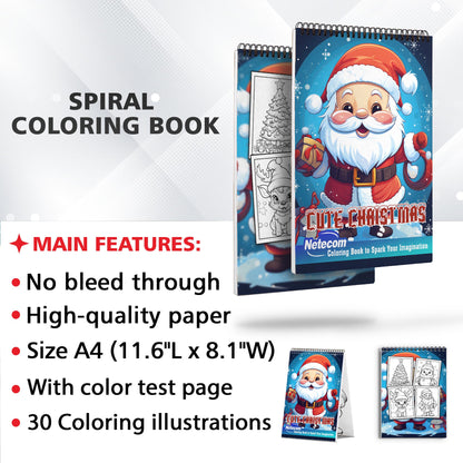 Cute Christmas Spiral Bound Coloring Book, Unleash Your Creativity with 30 Whimsical Coloring Pages of Cute Christmas Delights