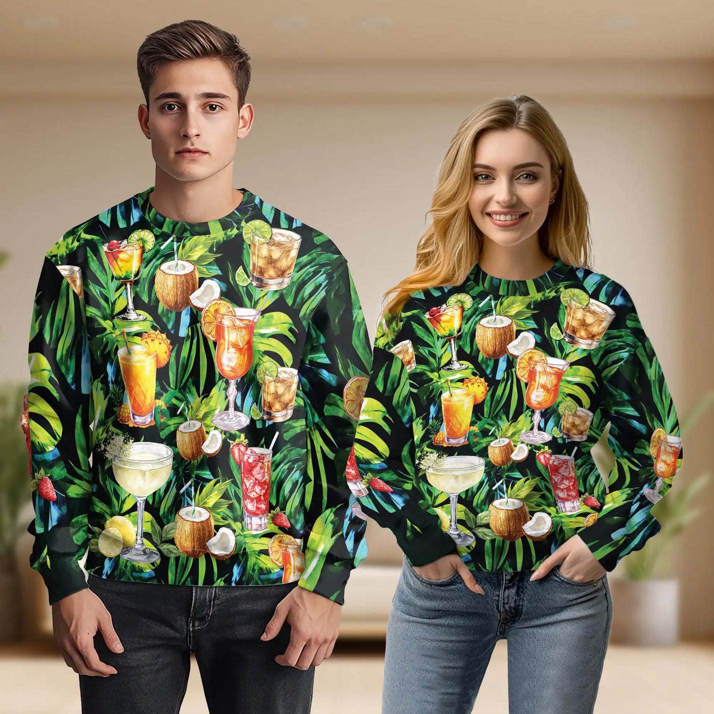 Cocktail and Fruit Summer Sweatshirt, 3D All Over Print Tropical Drink Crewneck Pullover for Men Women, Summer Lover Gift - Netecom