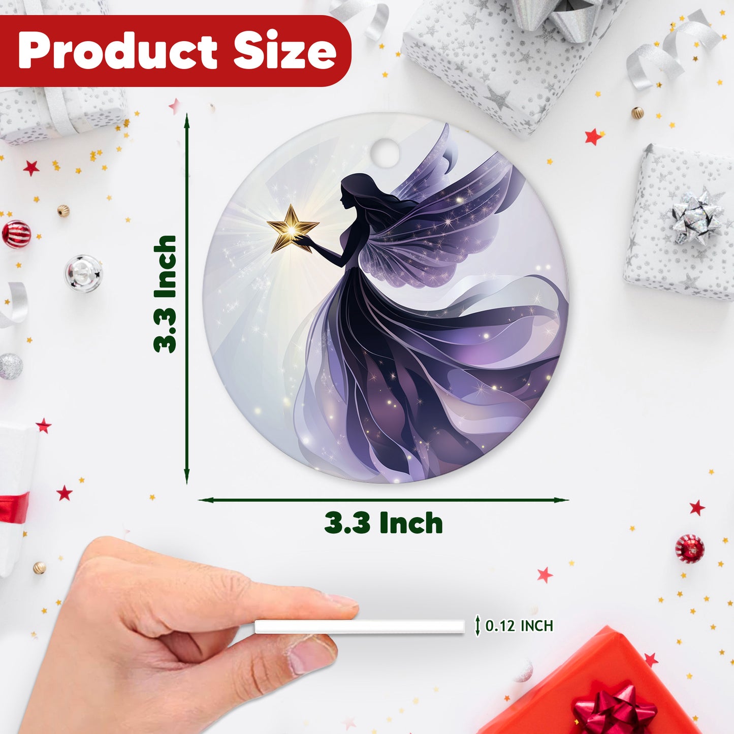 Netecom Enchanted Purple Fairy Christmas Ornaments, Ceramic Mythical Creatures Keepsake Ornament for Christmas Tree Decorations, Gifts for Holiday, Party, Home Decor