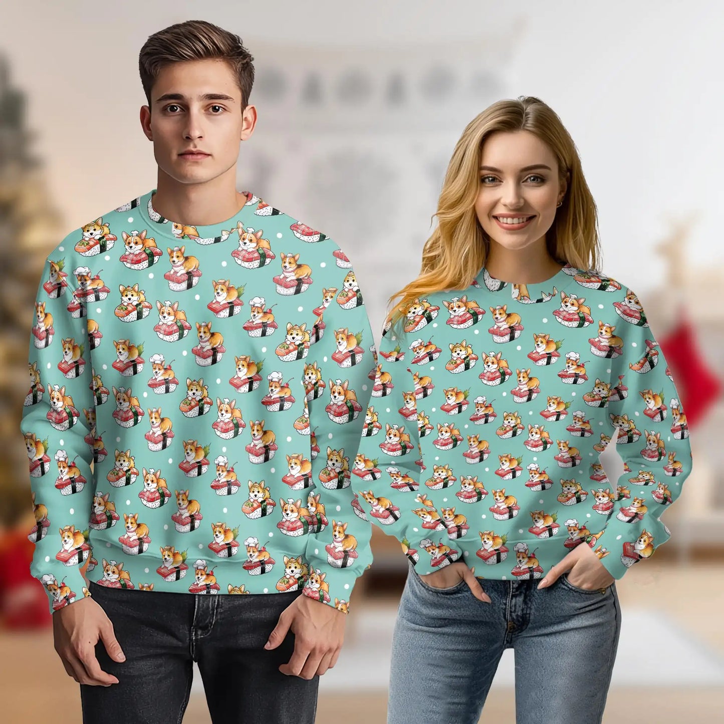 Sushi Corgi Sweatshirt, 3D All Over Print Cute Japanese Food Dog Crewneck Pullover for Men Women, Corgi Lover Gift - Netecom