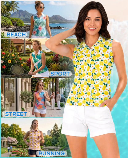 Citrus Blossom Sleeveless Polo Shirt for Women  | Netecom