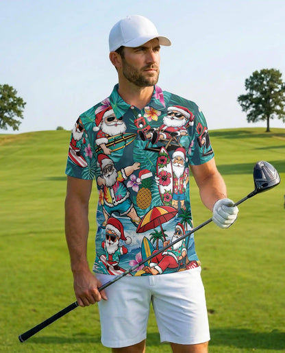 Tropical Santa Polo Shirt - Beach Christmas Surfing Holiday Design | Netecom