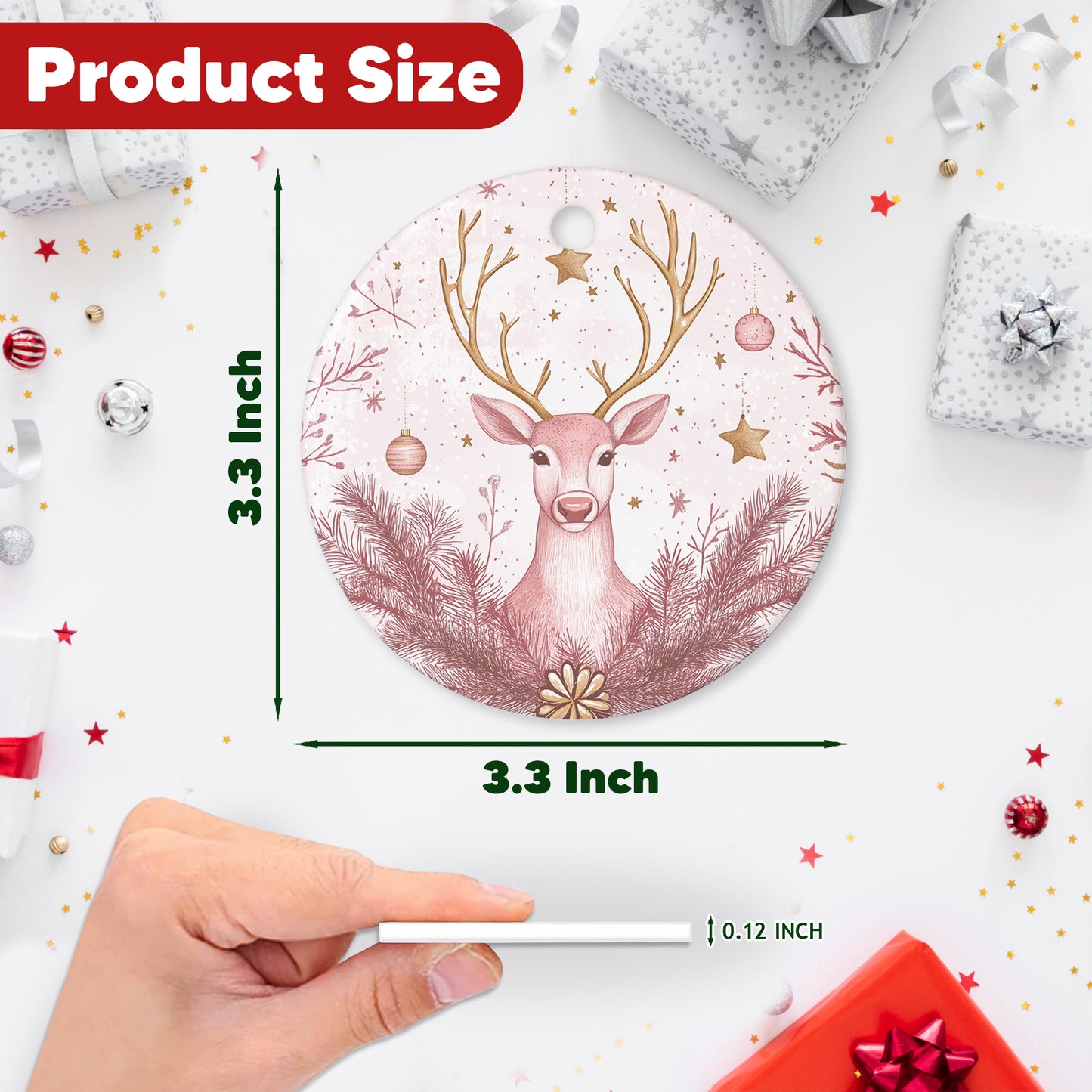 Netecom Elegant Reindeer Pink Ornament, Cernamic Deer Keepsake Ornament for Xmas Tree Decorations, Animals Lover Gift, Gifts for Holiday, Party, Home Decor
