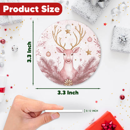 Netecom Elegant Reindeer Pink Ornament, Cernamic Deer Keepsake Ornament for Xmas Tree Decorations, Animals Lover Gift, Gifts for Holiday, Party, Home Decor