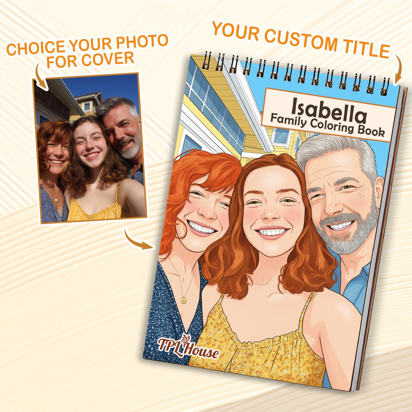 Custom Coloring Book from Photos – Personalized Family Coloring Book for Adults, 12–48 Pages, Memory Keepsake Gift, Premium Wooden Cover, Spiral Binding