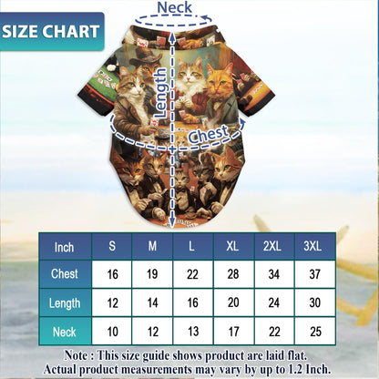 Netecom Matching Cats Playing Poker Aloha Hawaiian Shirt for Dog and Owner, Aloha Summer Shirt, Poker Playing Cat Print Outfit for Pet and Human, Beach Vacation Casual Wear
