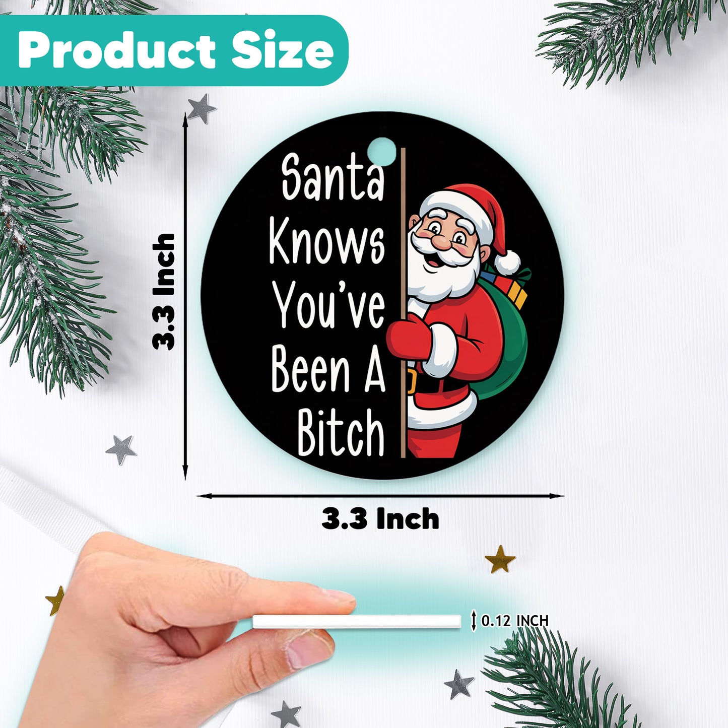 Netecom Funny Santa Claus Christmas Ornament, Santa Knows You've Been Ceramic Ornament for Xmas Tree Hanging Decorations Gift, Gifts for Friends & Family, Holiday Party Present