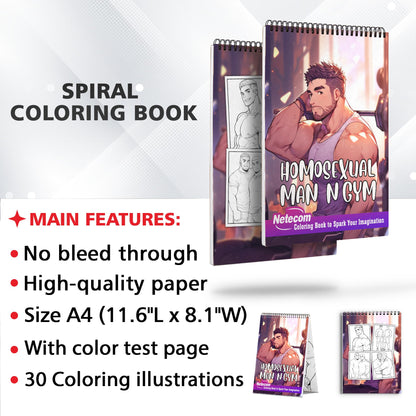 Homosexual Man In Gym Spiral Bound Coloring Book, Explore the Vibrant World of Homosexual Men at the Gym with 30 Exquisitely Illustrated Coloring Pages.