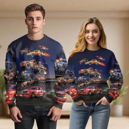 Dirt Track Racing Sweatshirt, 3D All Over Print Race Car Crewneck Pullover for Men Women, Racing Fan Gift - Netecom