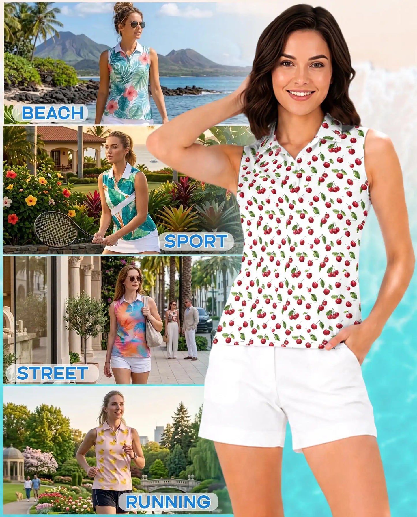 The Cherry Sleeveless Polo Shirt for Women – Sweet Fruit Summer Style | Netecom