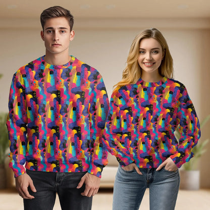 Colorful Memphis Pattern Sweatshirt, 3D All Over Print Retro Geometric Crewneck Pullover for Men Women, Memphis Design Lover Gift - Netecom