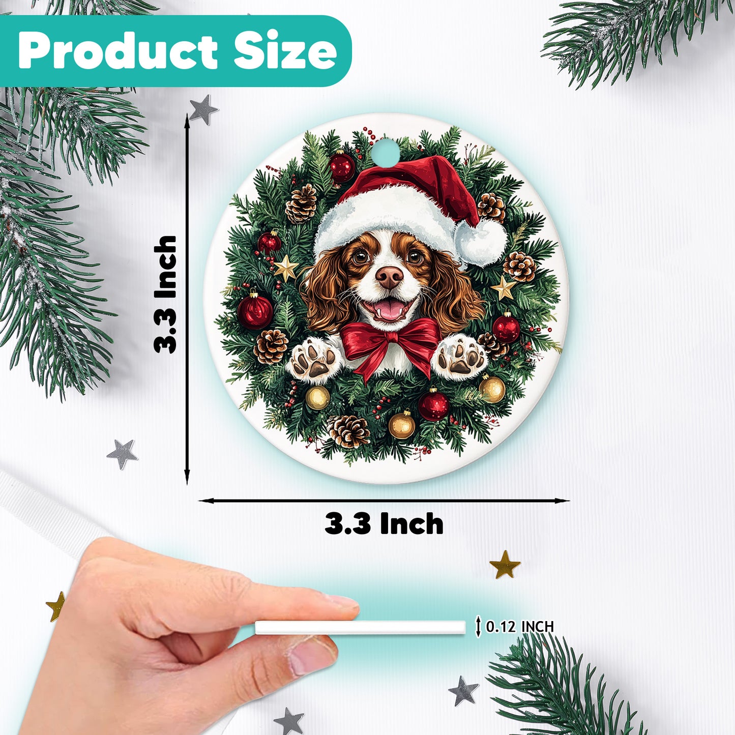 Netecom Cute Cavalier King Charles Spaniel Christmas Ornament, Puppy Ceramic Ornament for Xmas Tree Hanging Decorations Gift, Dog Lover Gifts, Holiday Party Present