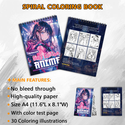 Girls Edition Anime Spiral Bound Coloring Book, Anime Girls in Various Scenarios, Perfect for Anime Lovers and Aspiring Artists Seeking Creative Fun