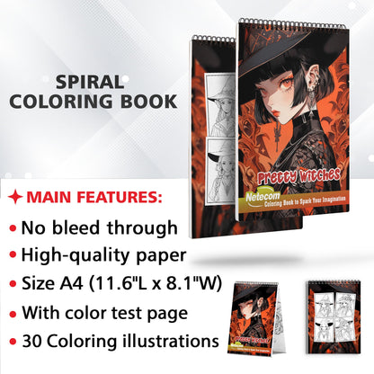 Pretty Witches Spiral Bound Coloring Book, Embrace the Allure of Enchanting Magic with 30 Tranquil Coloring Pages, Delve into the Charisma of Pretty Witchery