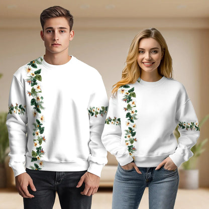 Hibiscus Floral White Sweatshirt, 3D All Over Print Tropical Flower Crewneck Pullover for Men Women, Hibiscus Lover Gift - Netecom