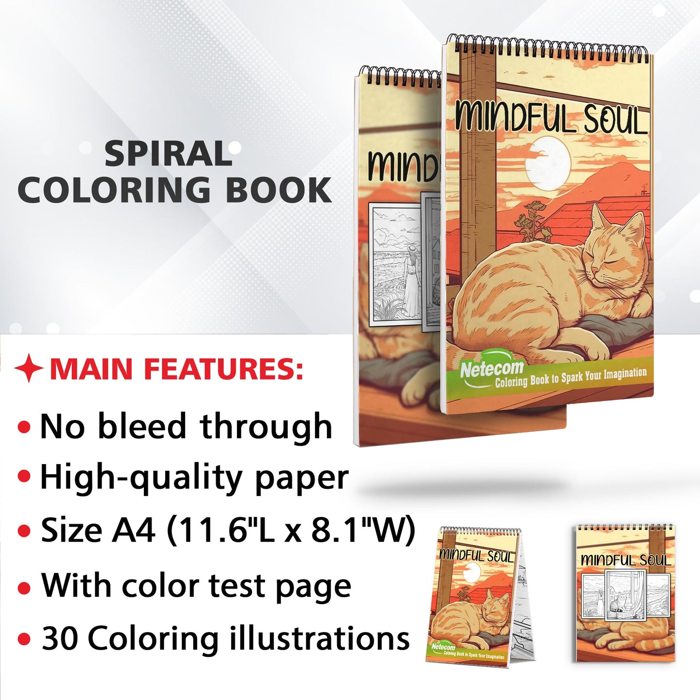 Mindful Soul Spiral Bound Coloring Book, Unleash Your Creativity with 30 Tranquil Coloring Pages for a Mindful Soul