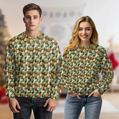 Golden Pineapple Sweatshirt, 3D All Over Print Tropical Fruit Crewneck Pullover for Men Women, Pineapple Lover Gift - Netecom