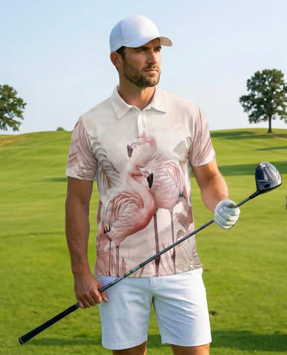 Pink Flamingo 3D Printed Polo Shirt for Men – Summer Tropical Shirt | Netecom