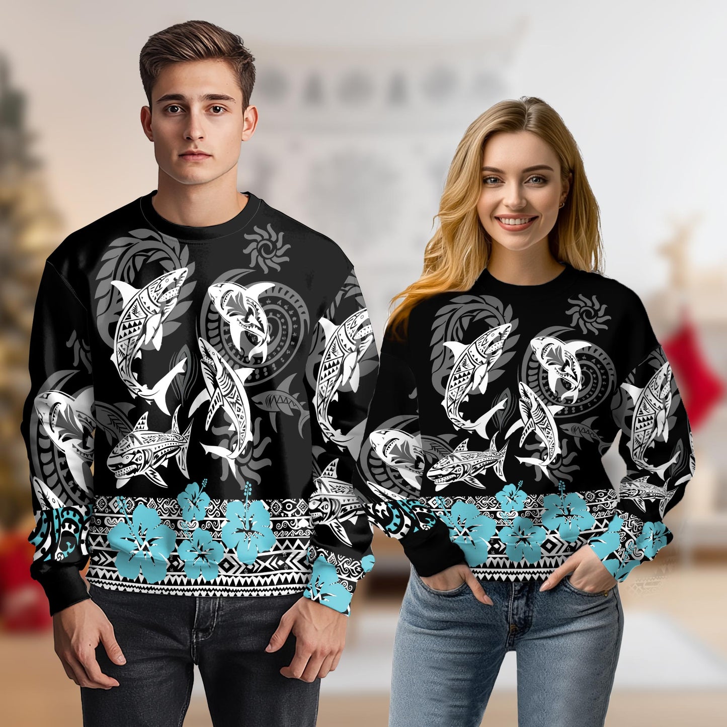 Shark Art Sweatshirt, 3D All Over Print Ocean Wildlife Crewneck Pullover for Men Women, Shark Lover Gift - Netecom
