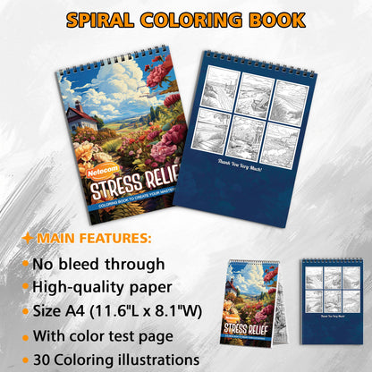 Stress Relief Spiral Bound Coloring Book, Soothing Designs for Calming the Mind, Ideal for Adults Seeking Stress Relief and Mindful Relaxation