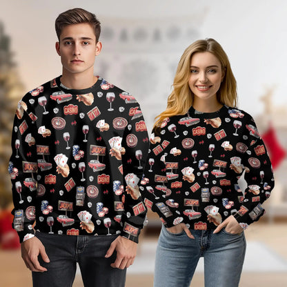 Las Vegas Casino Pattern Sweatshirt, 3D All Over Print Casino Gaming Crewneck Pullover for Men Women, Las Vegas Lover Gift - Netecom