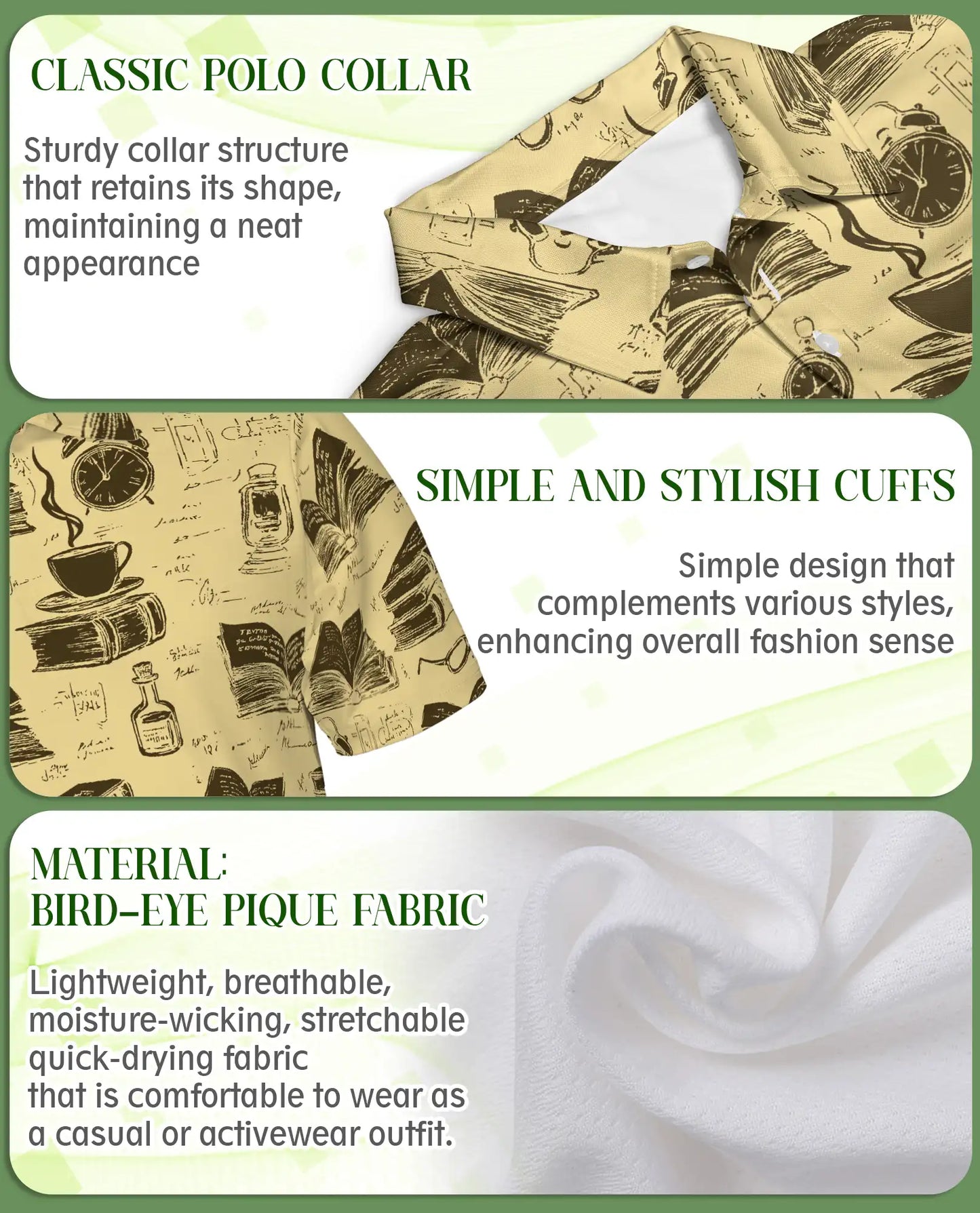 Vintage Library 3D Polo Shirt for Men – Retro Book Lover Academic Style | Netecom