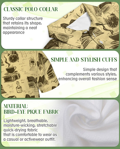Vintage Library 3D Polo Shirt for Men – Retro Book Lover Academic Style | Netecom