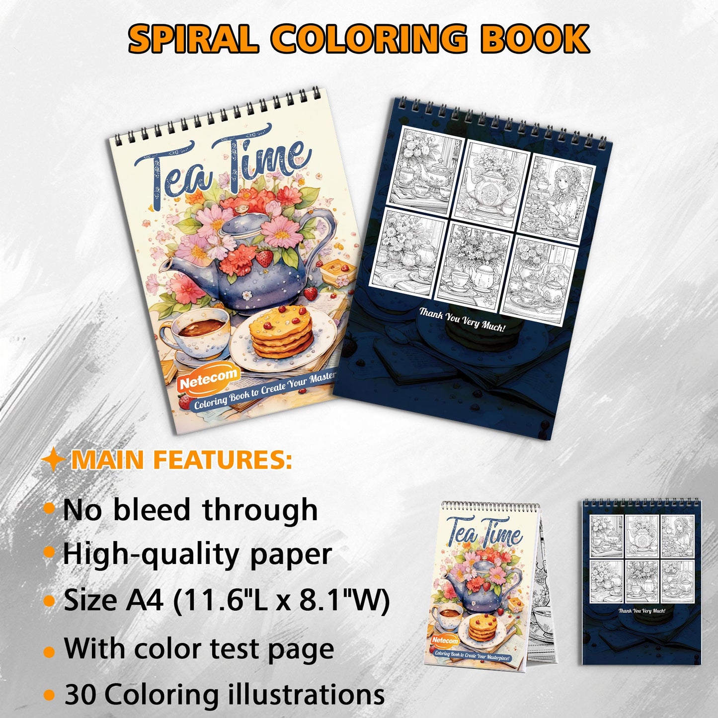 Tea Time Spiral Bound Coloring Book, Serene Tea Time Scenes for Relaxation, Great for Tea Lovers and Those Seeking a Peaceful Artistic Break