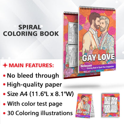 Gay Love Spiral Bound Coloring Book, Celebrate Gay Love with 30 Heartwarming Coloring Pages, Portraying Beautiful Moments of Love and Connection