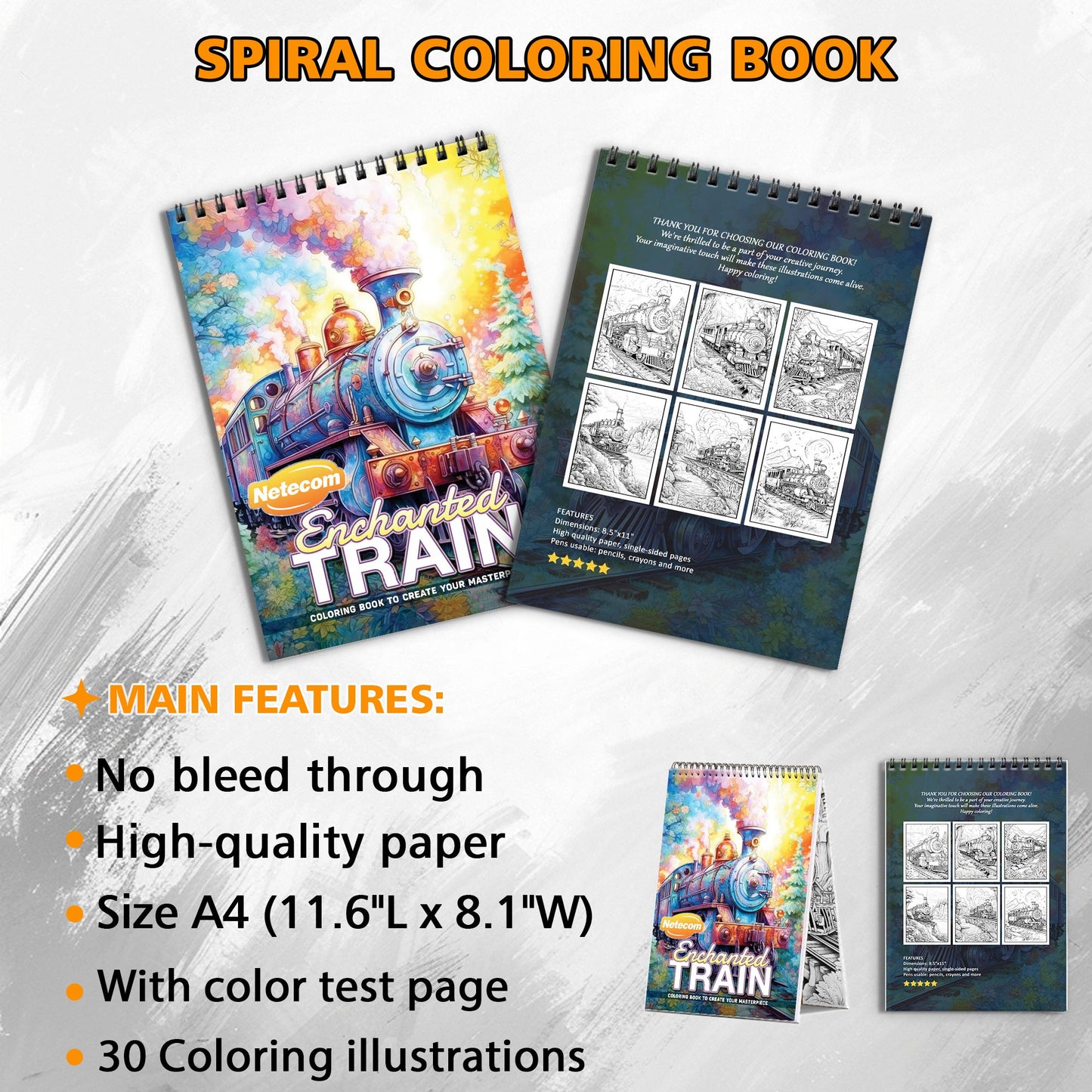 Train Spiral Bound Coloring Book, Iconic Trains for a Nostalgic and Adventurous Coloring Experience, Ideal for Train Enthusiasts and Travel Dreamers