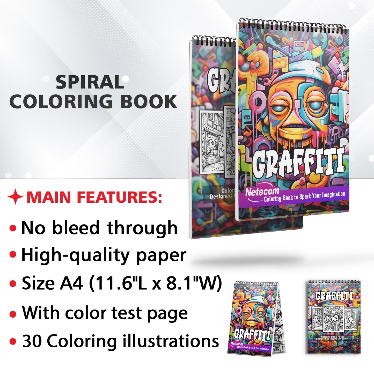 Graffiti Spiral Bound Coloring Book, Express Yourself with 30 Coloring Pages, Bringing Life to Walls adorned with Graffiti Art and Personal Messages