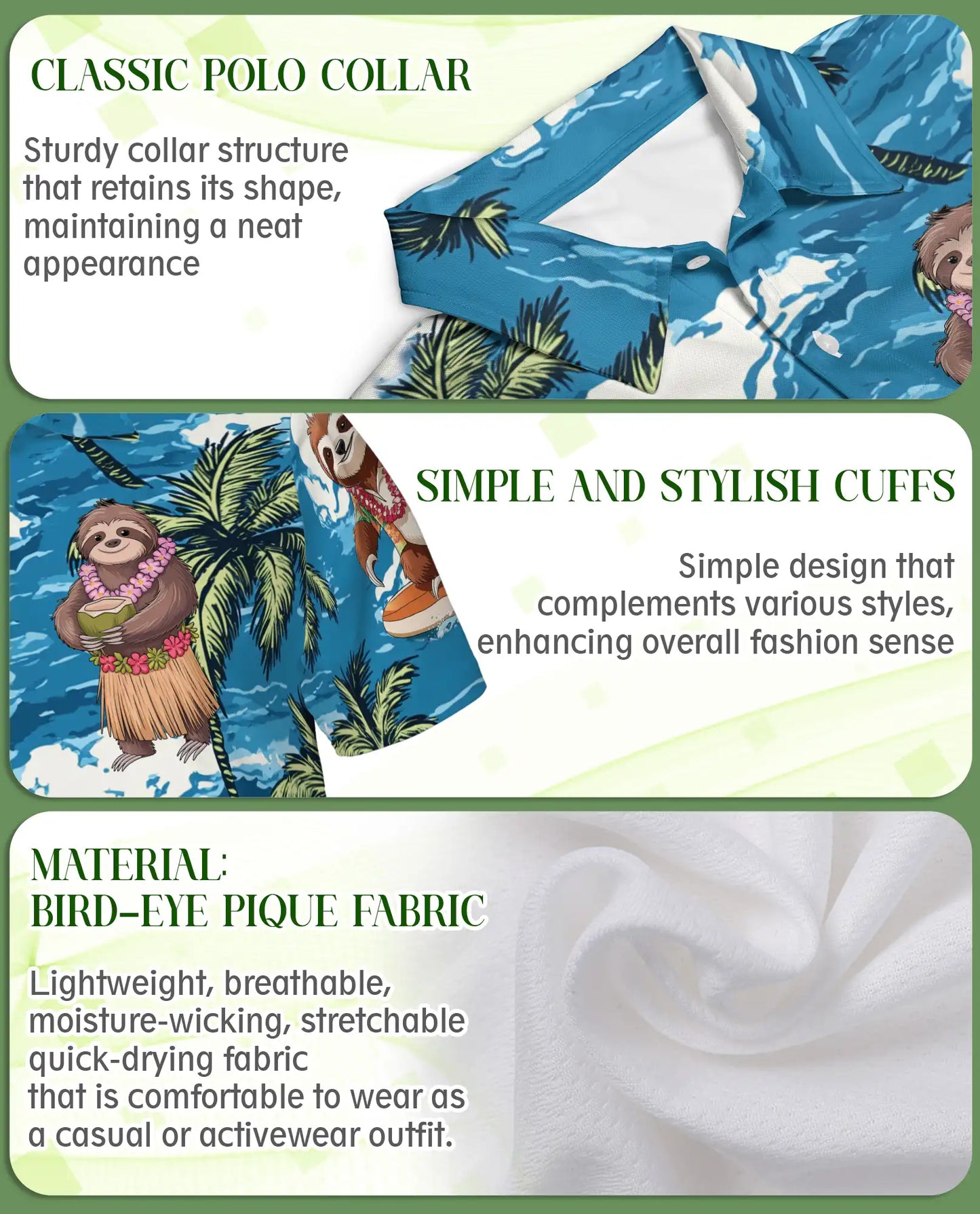Sloth Tropical 3D Polo Shirt for Men – Funny Beach Animal Style | Netecom