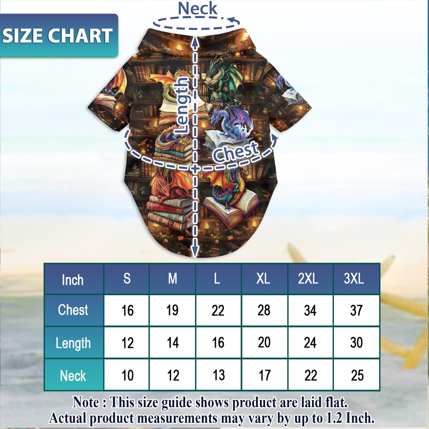 Netecom Matching Dragon Book Hawaiian Shirt for Dog and Owner, Aloha Summer Shirt, Dragon Reading Print Outfit for Pet and Human, Beach Vacation Casual Wear